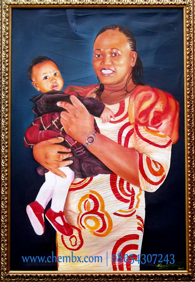 portrait painting of mother and child in abuja lagos nigeria oilcolor on canvas by artistchembx